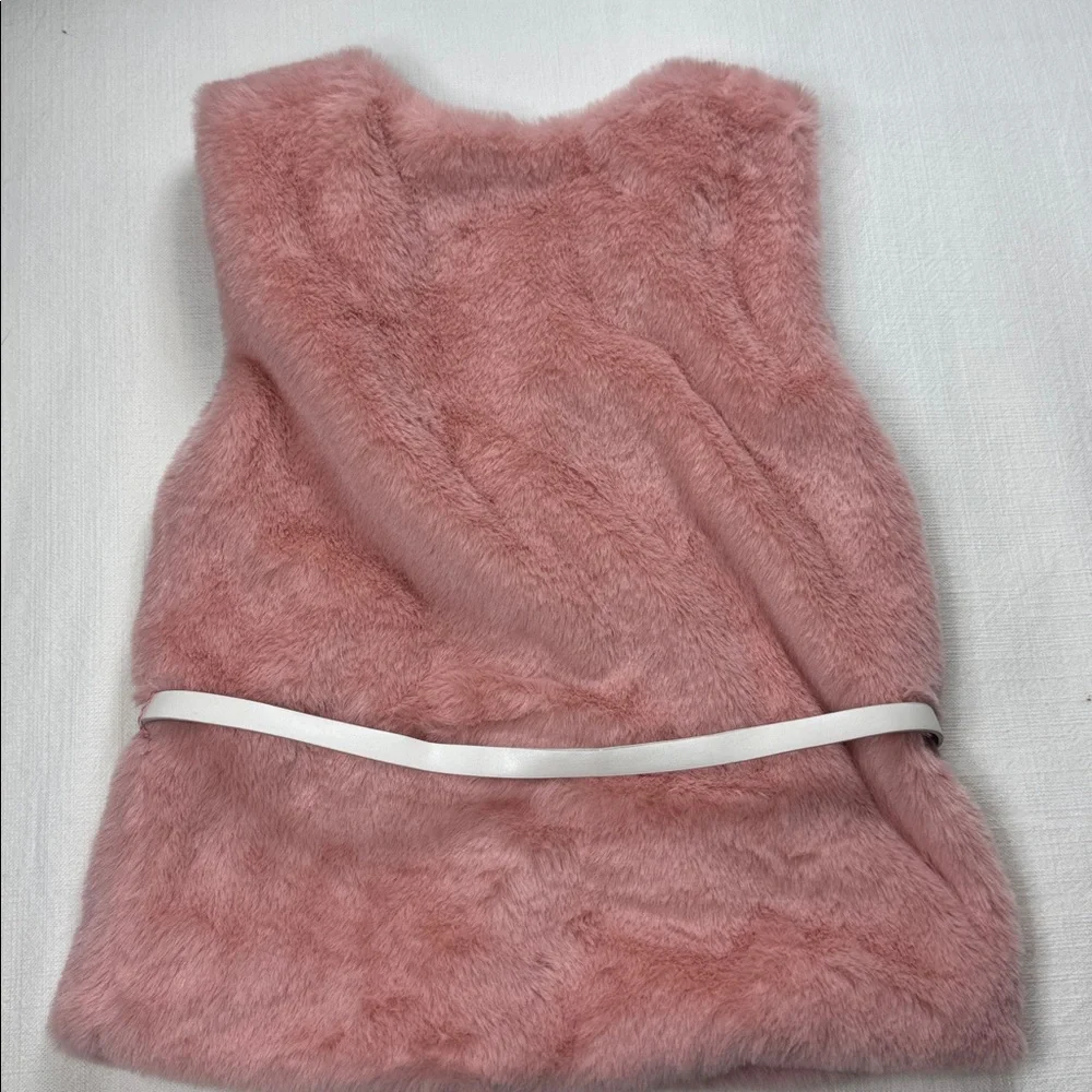 Little Lass Pink Faux Fur Vest with White‎ Belt
